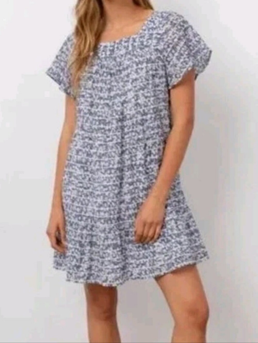 Rails Women's Crinkle Lined Dress Valentina Navy Camellia Floral Ruffle Sz XS